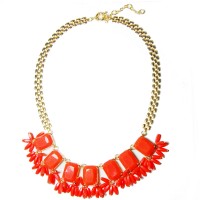 Neon Orange Stone Fringe Statement Necklace 